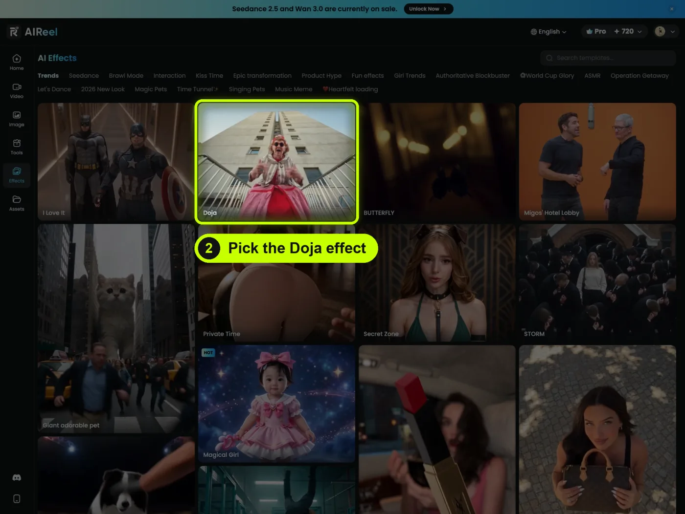 The AI Effects page. The Doja effect card is highlighted.