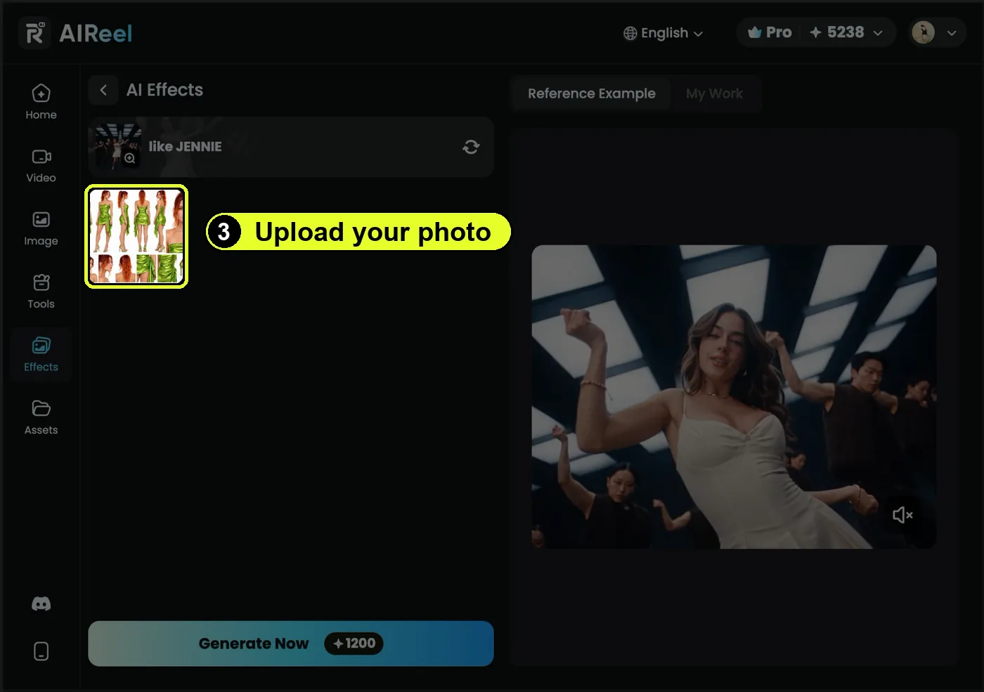 The like JENNIE effect page. The uploaded character sheet is highlighted.