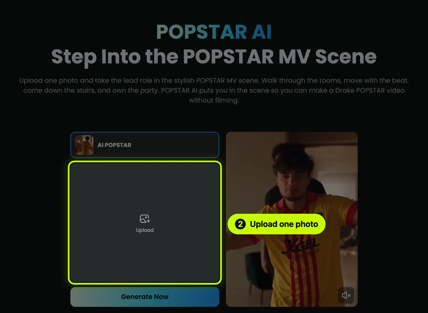 The POPSTAR AI page. The Upload box is highlighted.
