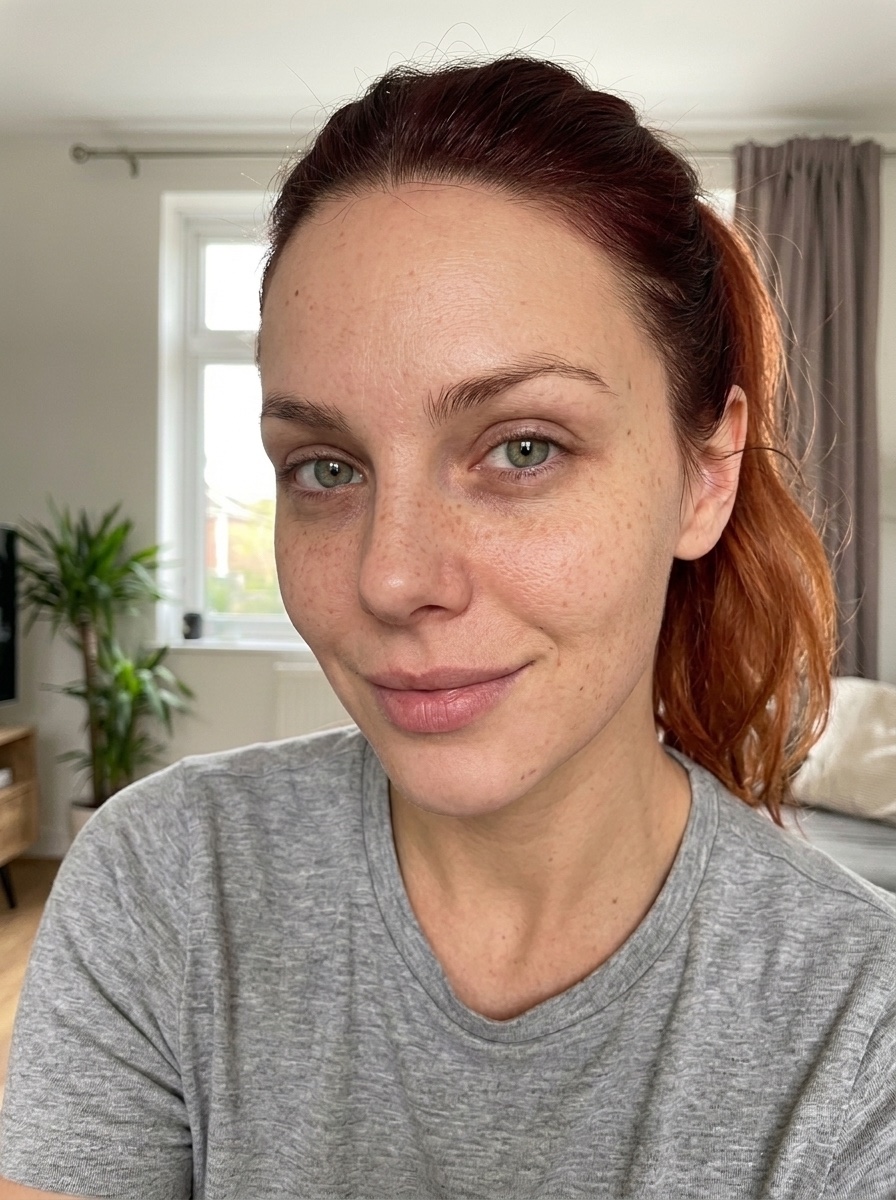 The same selfie with the spots removed and natural skin texture kept