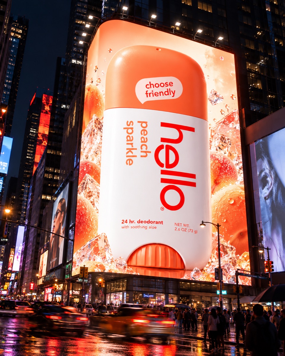 Made with /billboardnight: Your product on a huge lit billboard in a city at night.