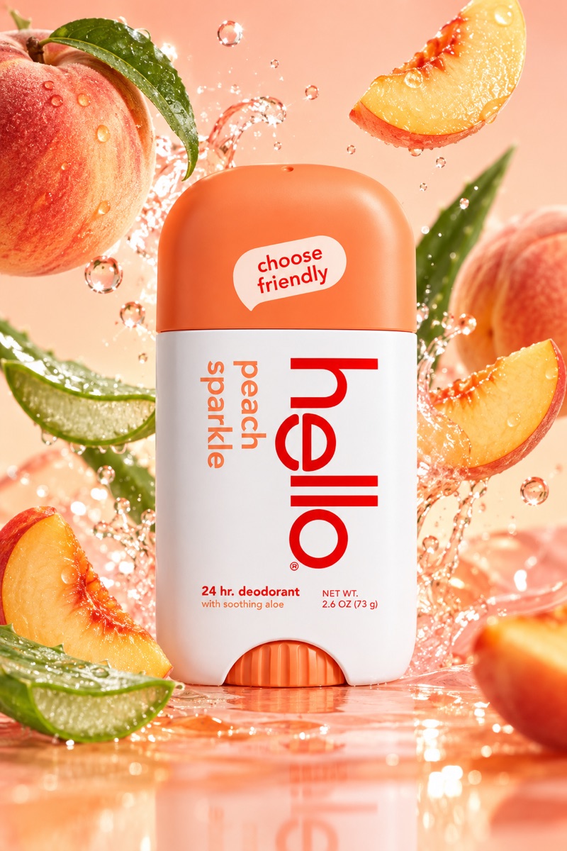 Made with /campaignposter: A full ad poster. ChatGPT picks the props from your label: here, peaches and aloe.