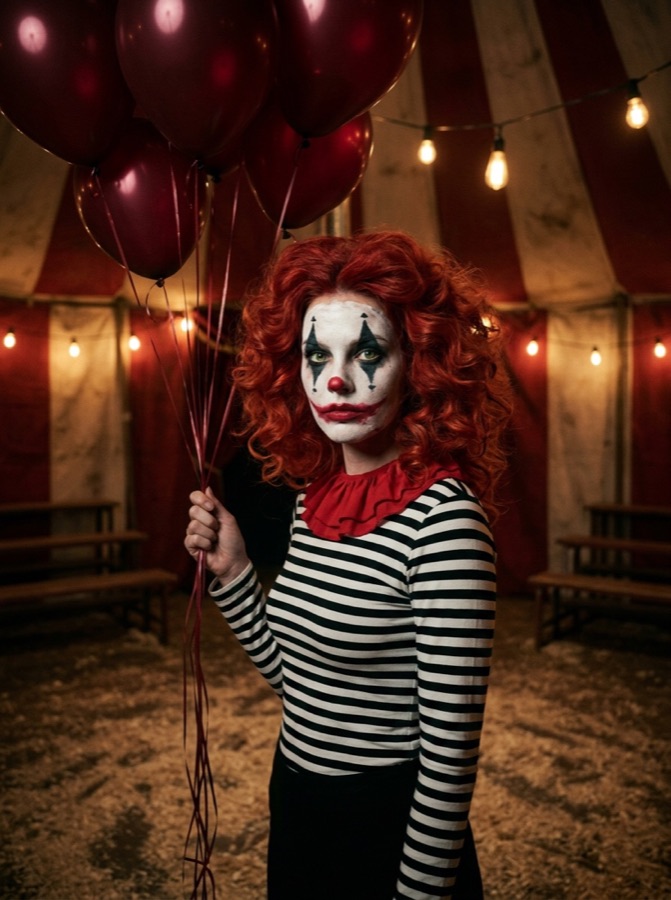 Example result: Creepy circus clown, Halloween costume made from one photo