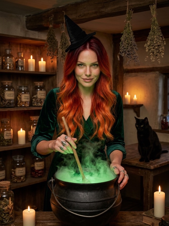 Example result: Witch at the cauldron, Halloween costume made from one photo