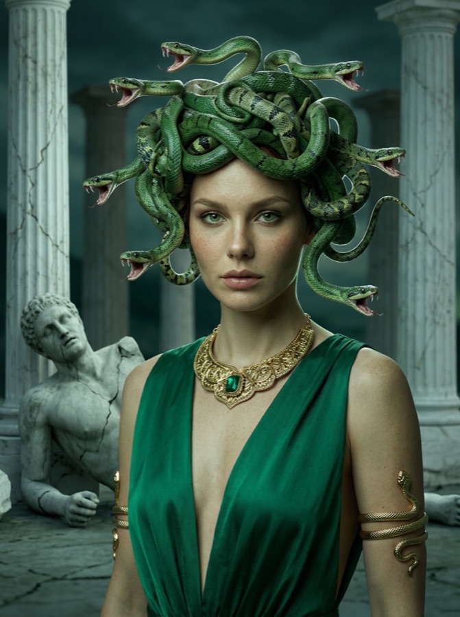 Example result: Medusa in a Greek temple, Halloween costume made from one photo