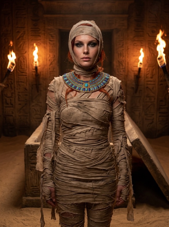 Example result: Mummy in a tomb, Halloween costume made from one photo