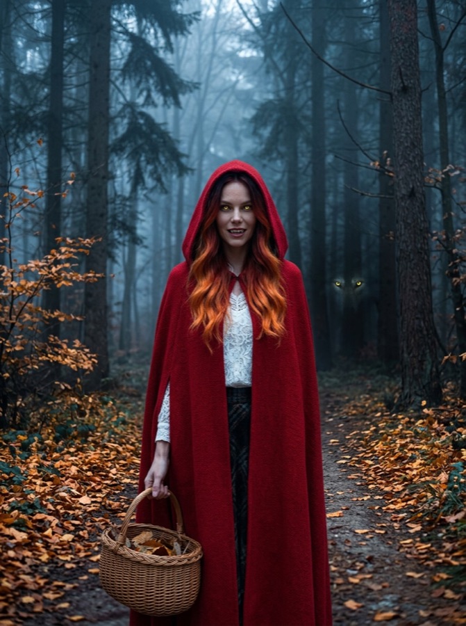 Example result: Dark Red Riding Hood, Halloween costume made from one photo