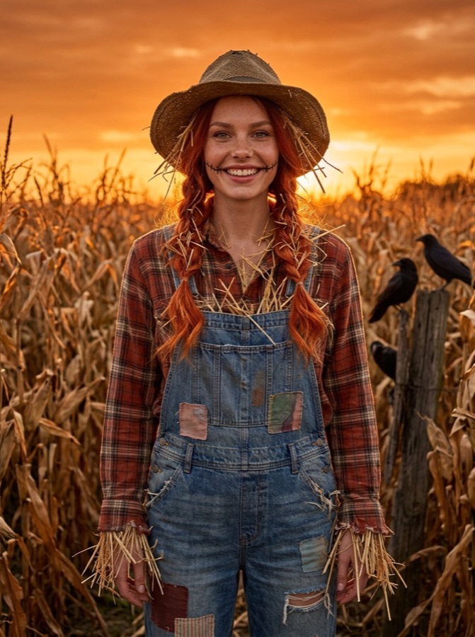 Example result: Scarecrow in a cornfield, Halloween costume made from one photo