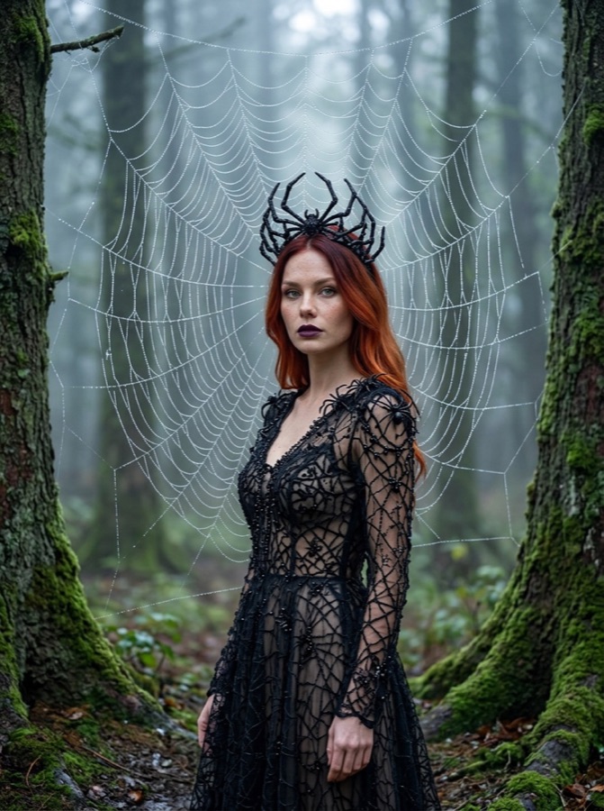 Example result: Spider queen and a giant web, Halloween costume made from one photo