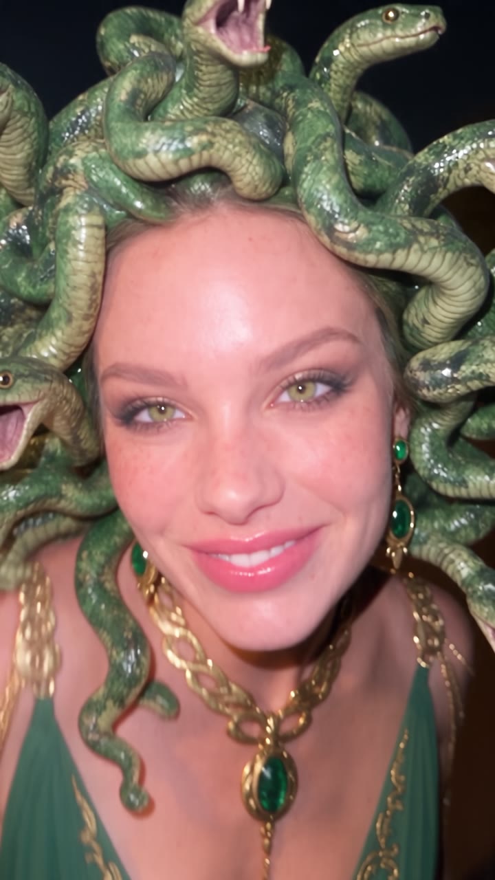 Medusa Halloween AI Video Prompt: Phone-Cam Walk