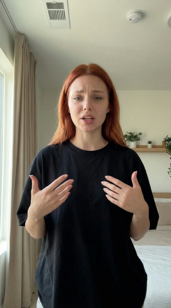 Example result: Standing in a bedroom, hands open