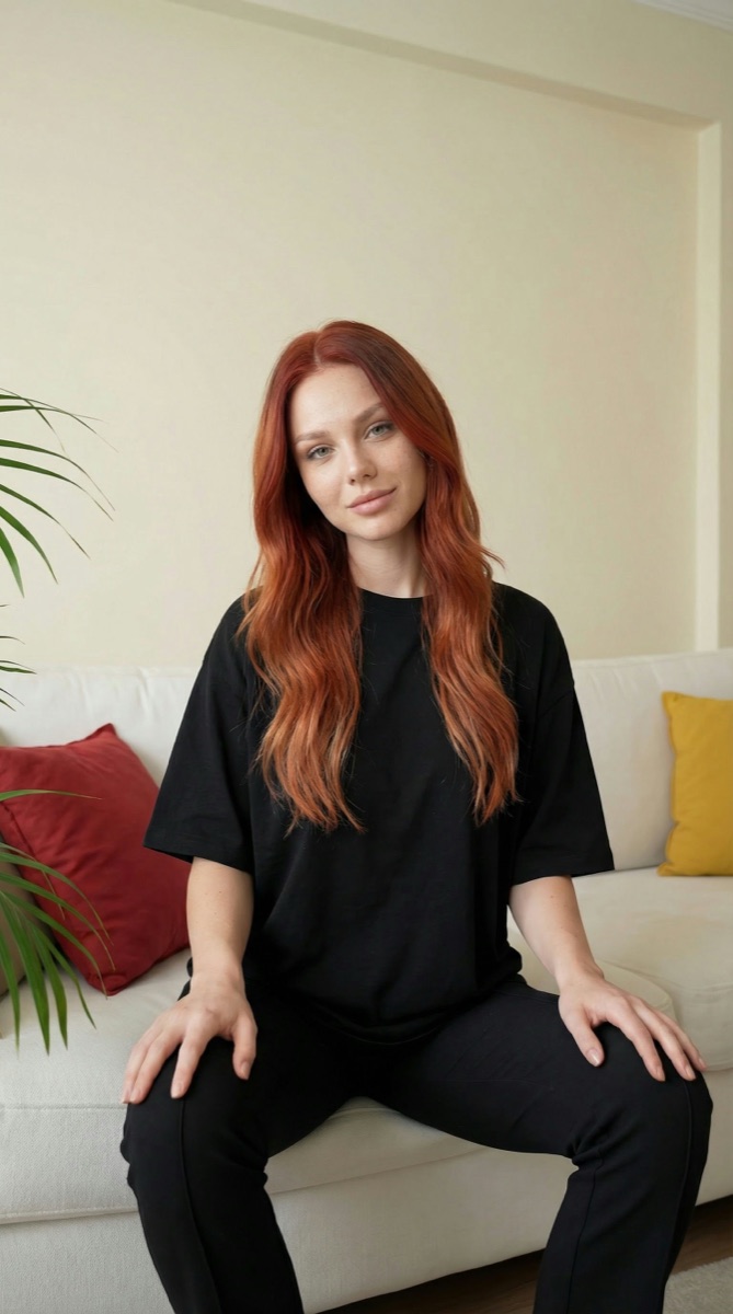Example result: Relaxed on a white sofa